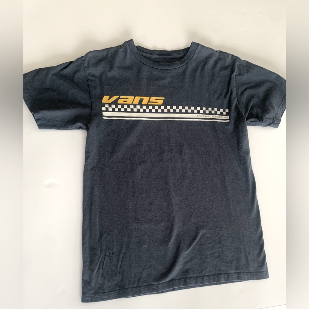 Vans Checkered Graphic T-Shirt Blue/Gray - Size Small